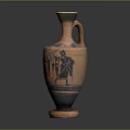 Ancient Terracotta Vase With Black Figure Design And Handle On Slim Neck Classical Greek Artifact