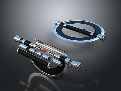 Futuristic Weapons With Metal Design Black And Silver Circular Structure And Handles 3d model