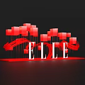 ELLE Themed Photo Check In Spot With Red Geometric Blocks And Ribbons On Black Background