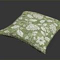 Green Decorative Cushion With White Floral Pattern And Linen Texture Design 3d model