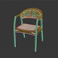 Stylish Wooden Chair With Woven Rattan Armrests And White Padded Seat