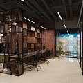 Open Concept Modern Public Office Space Featuring Desks Computers Bookshelves And Green Plants