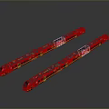 Two Red Modern Sleek Trains With Yellow Stripes On Black Glossy Background