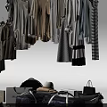 Various Stylish Clothes with Hanging Jackets Pants Folded Items and Accessories on Racks