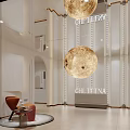 Elegant Luxury Beauty Salon Reception Interior With Soft Cream Tone And Artistic Moon Lamp Decor