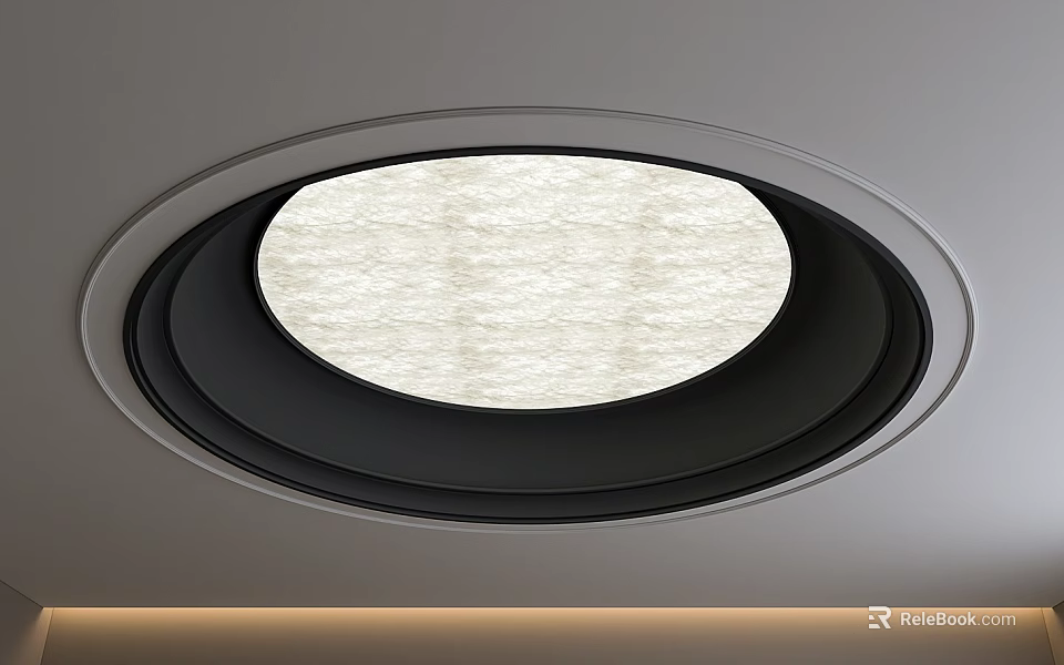 Modern Ceiling Design With Circular Light Colored Panel And Black Trim Featuring LED Lighting Strip 3d model 