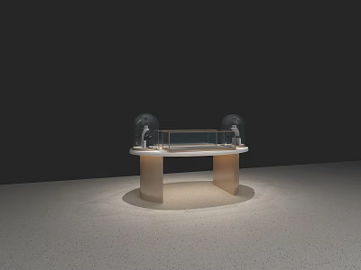 Modern Circular Display Cabinet Shelf With Glass Shelves And Golden Metal Frames 3d model