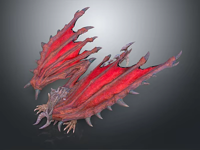 Detailed Intricate Mythical Red Spiked Wings Decorative Fantasy Creature Artwork 3d model