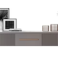 Elegant Modern TV Stand With Marble Top Metal Frame Drawers And Decorative Vases