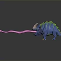Reptile Dinosaur Figurine With Blue Skin Green Back Spines Horns And Pink Tongue