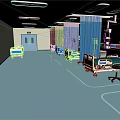 Modern Hospital Ward Interior With Blue Curtains Beds TV And Medical Equipment