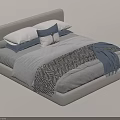 Modern Upholstered Children's Bed With Gray Headboard Colorful Pillows And Geometric Blanket