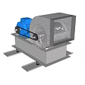 Industrial Equipment With Blue Motor Gray Housing And Metal Base Structure