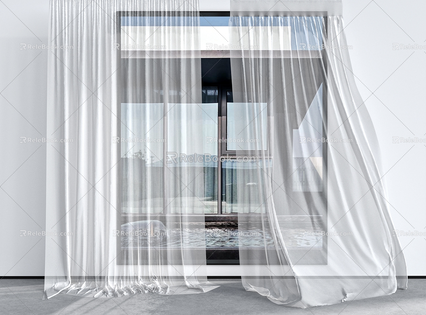 modern curtain gauze curtain 3d model