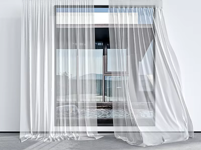 White Sheer Curtains For Modern Interior Window With Light Filtering Design 3d model