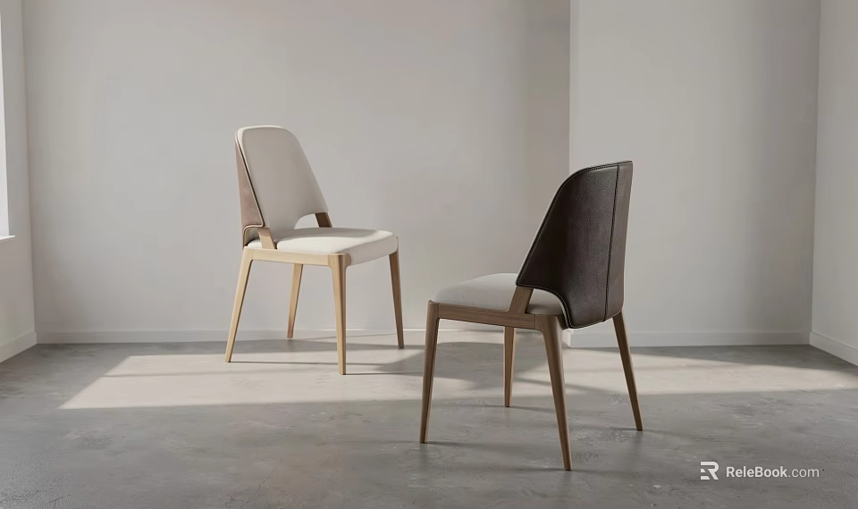 Modern Dining Chairs With Upholstered Seats And Wooden Legs In Different Colors 3d model 