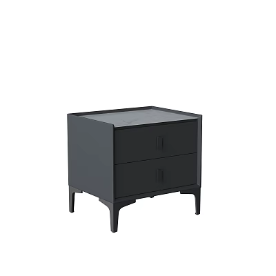 Black Bedside Table With Two Drawers Modern Simple Design Sleek Top And Slender Legs 3d model