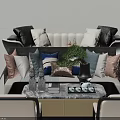 Modern Sofa Coffee Table Set with Various Styles and Decorative Elements and Pillows