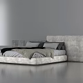 Modern Double Bed With Modular Headboard And Gray Bedding In Minimalist Setting 3d model