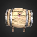 Industrial Equipment Wooden Barrel With Metal Hoops On Wooden Stand And Faucet