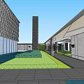 Modern Sales Office Building With Large Glass Windows Open Entrance And Greenery Surroundings