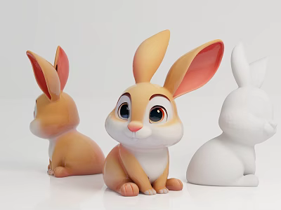 Cute Colored Rabbit Stuffed Toys With 3D Model Design And Sitting Posture 3d model