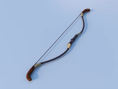 Traditional Handmade Bow With Wooden Handle Black Body And Golden Accents 3d model