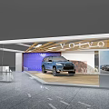 Modern Volvo Exhibition Booth Featuring Blue SUV Car Purple Backdrop And Displays