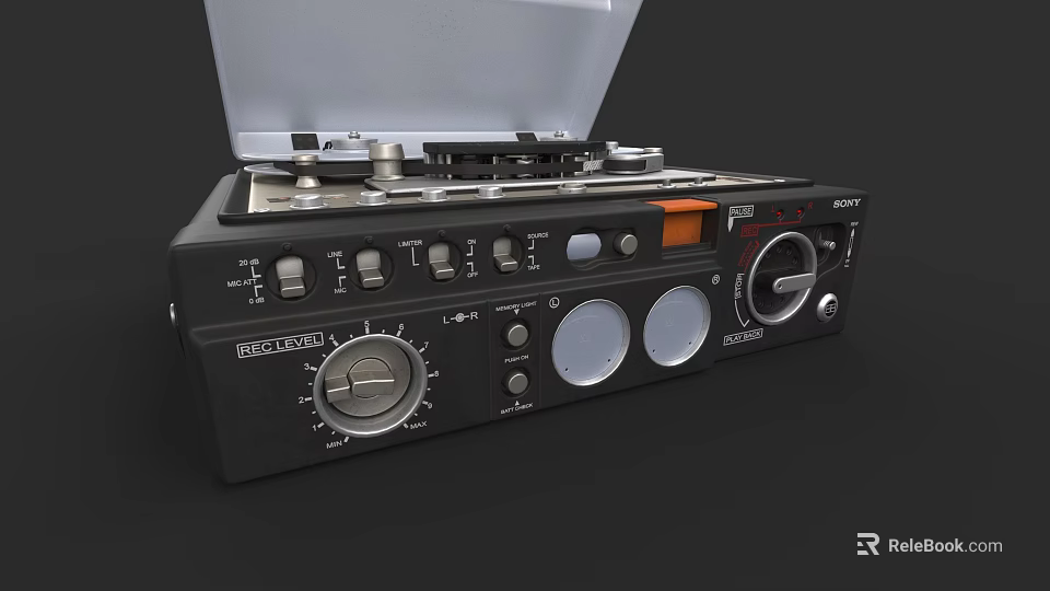 Black Vintage Headphone Speaker System with Control Knobs Buttons and Open Lid Design 3d model 