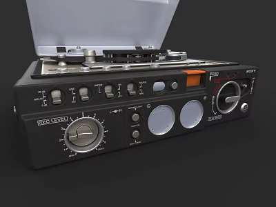 Black Vintage Headphone Speaker System with Control Knobs Buttons and Open Lid Design 3d model
