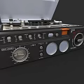 Black Vintage Headphone Speaker System with Control Knobs Buttons and Open Lid Design