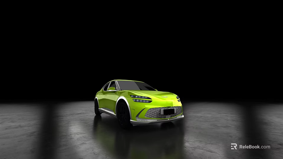 Bright Yellow Modern Car With Sleek Exterior On Shiny Floor And Dark Background 3d model 