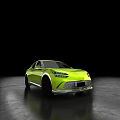 Bright Yellow Modern Car With Sleek Exterior On Shiny Floor And Dark Background