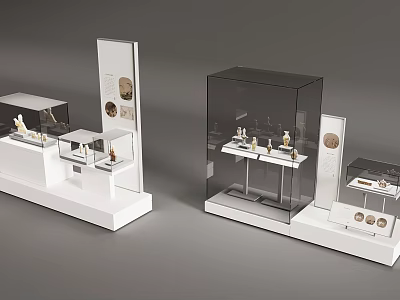 Modern White Display Shelves With Glass Cases And Layered Design For Exhibits 3d model