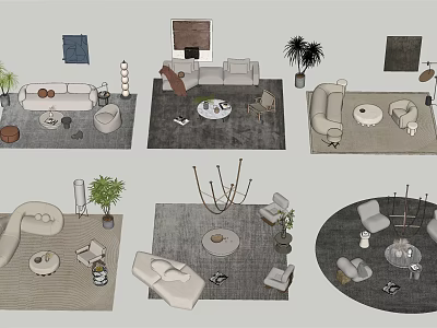 Modern Sofa And Coffee Table Set With Area Rug Potted Plant And Accent Chairs 3d model