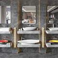 Modern Bathroom Vanity Design With Marble Wall Mirrors And Colorful Undermount Basins