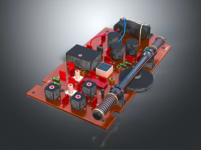 Detailed Computer Circuit Board Featuring Electronic Components Capacitors Resistors Coils And Spring 3d model