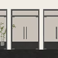 Modern Glass Double Doors Interior Space With Metal Handles Potted Plant And Gray Floor