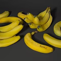 Fresh Ripe Yellow Bananas Scattered With Bunch On Dark Background