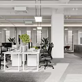 Modern Public Office Space With White Desks Black Chairs And Greenery