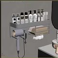 Practical Bathroom Wall Mounted Shelf With Toiletries Bottles Hair Dryer and Tissue Holder