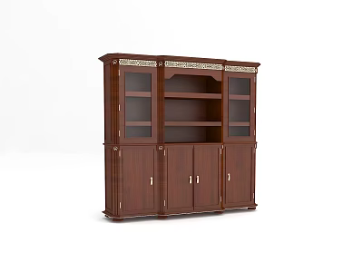 Traditional Wooden Wine Cabinet With Glass Doors Carved Details And Storage Shelves 3d model