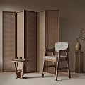 Natural Light Wooden Frame Leisure Chair with Woven Screen and Side Table in Beige Room