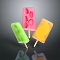 Colorful Fruit Flavored Popsicles With Fresh Fruit Pieces On Sticks 3d model