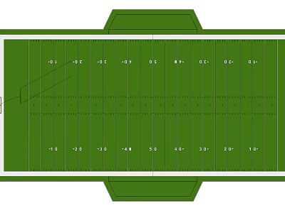 American Football Field Layout With Yard Lines And End Zone Dimensions 3d model