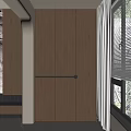 Wooden Locker Design With Sliding Doors And Curtain Near Window