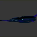 Futuristic Blue 3D Spaceship Render With Glowing Purple Accents And Sharp Edges Design