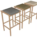 Set of Three Modern Bar Stools with Wooden Frame and Different Colored Cushions
