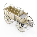 Vintage Light Colored Wooden Carriage With Arched Structures And Spoked Wheels