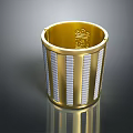 Golden Cylindrical Equipment Component With White Stripes And Top Logo Design